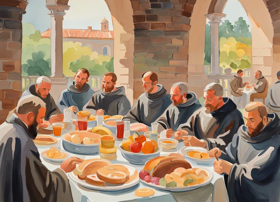 Friars Dining: An Impressionist Gouache Painting
