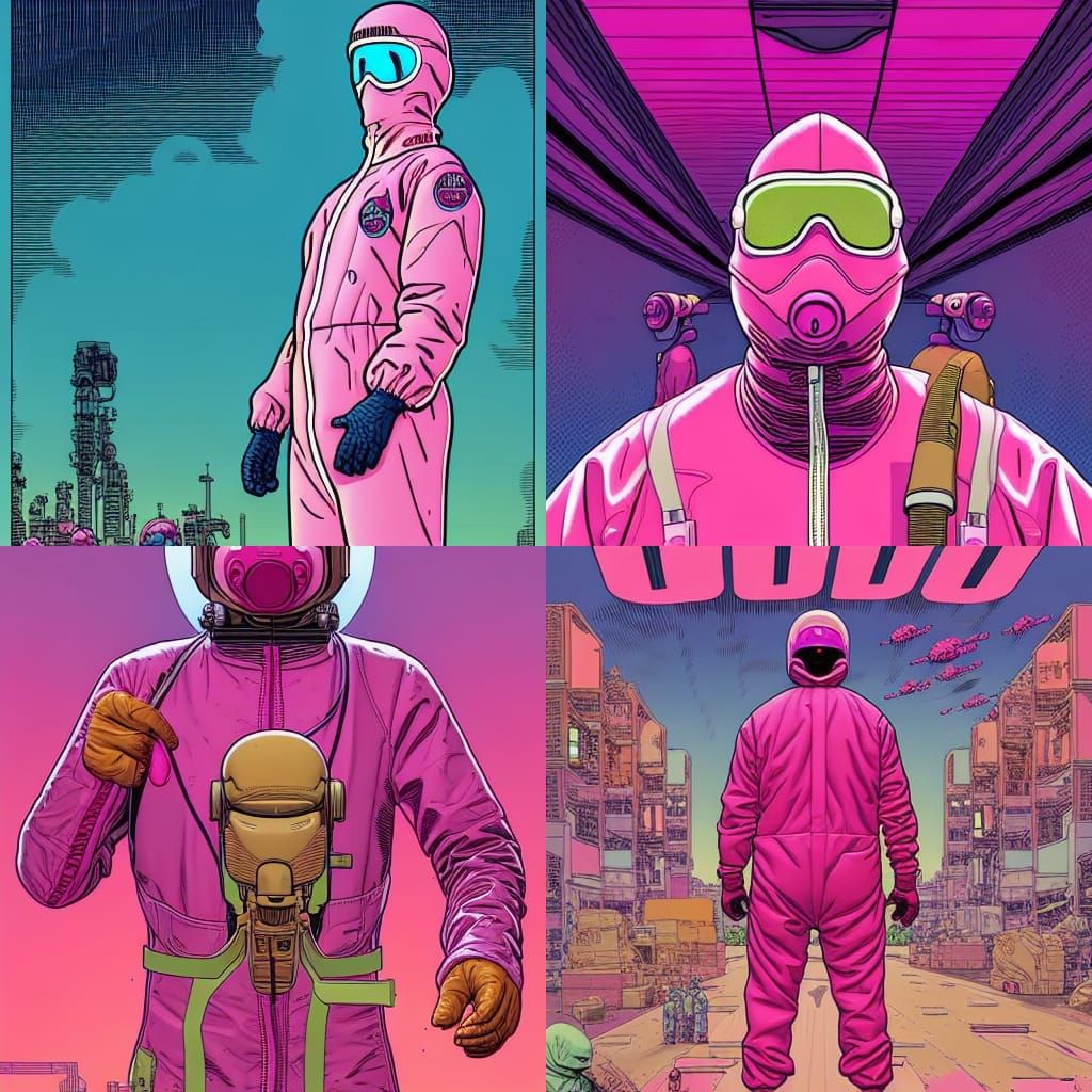 Soldier in Pink Hazmat Suit, Comic Book Art