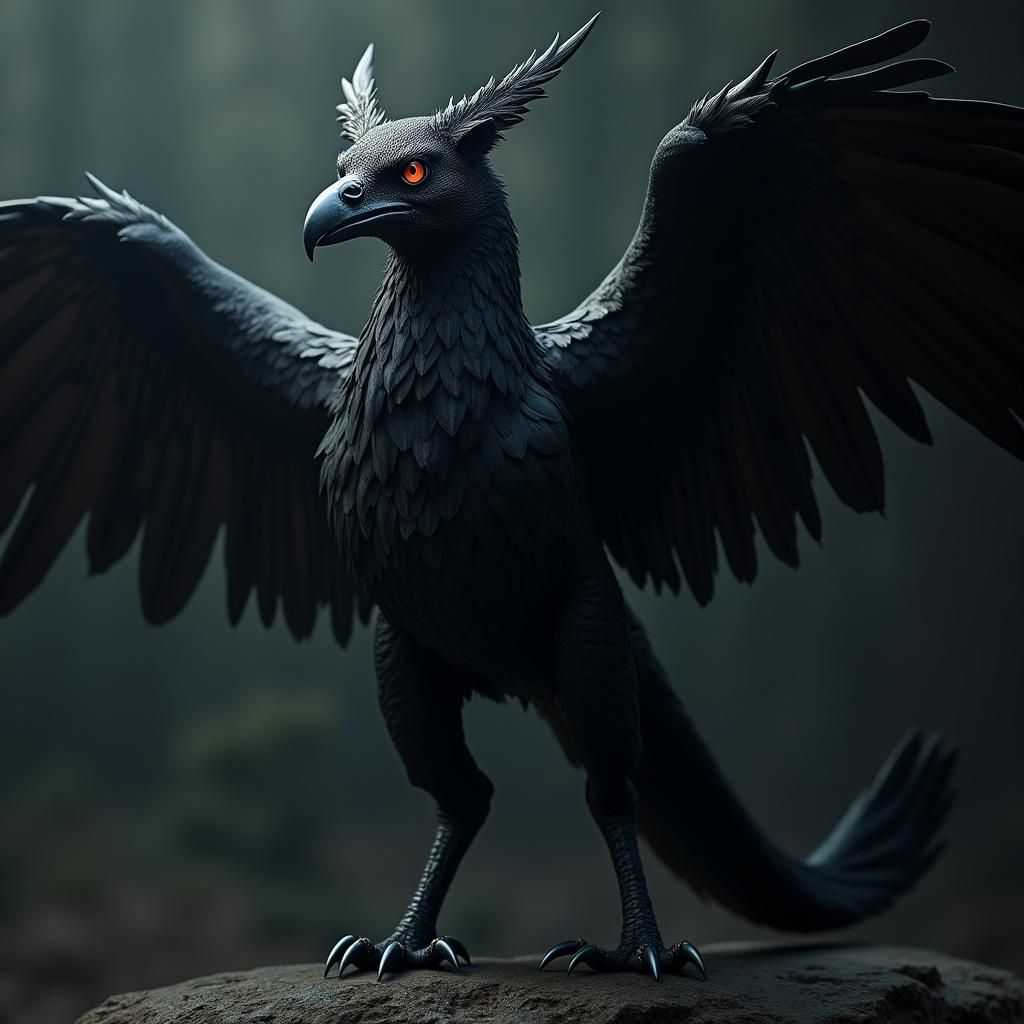Majestic Raven-Headed Griffin in Hyperrealistic Detail
