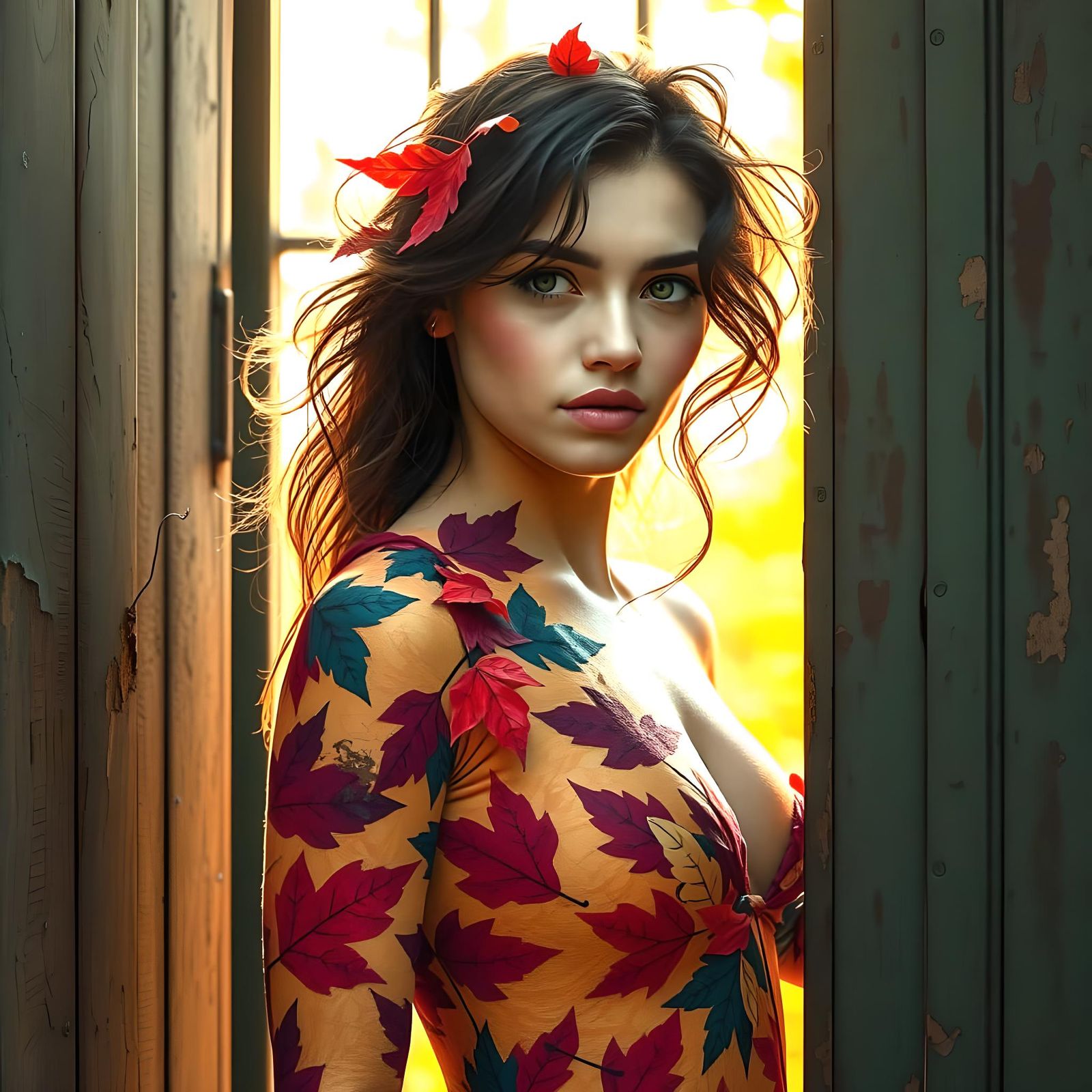 Autumn Body Painting in Morning Sunlight