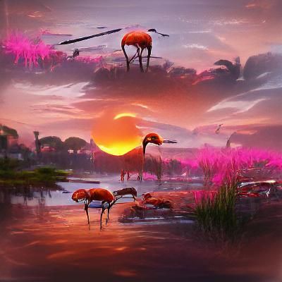 Savannah Sunset with Flamingos: 8K Artwork
