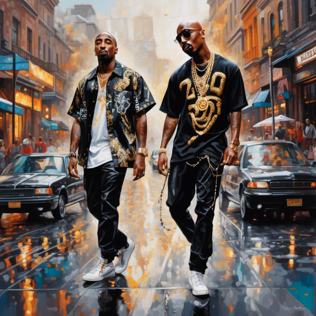 2Pac Portrait in Versace, Hyperrealistic Splash Art