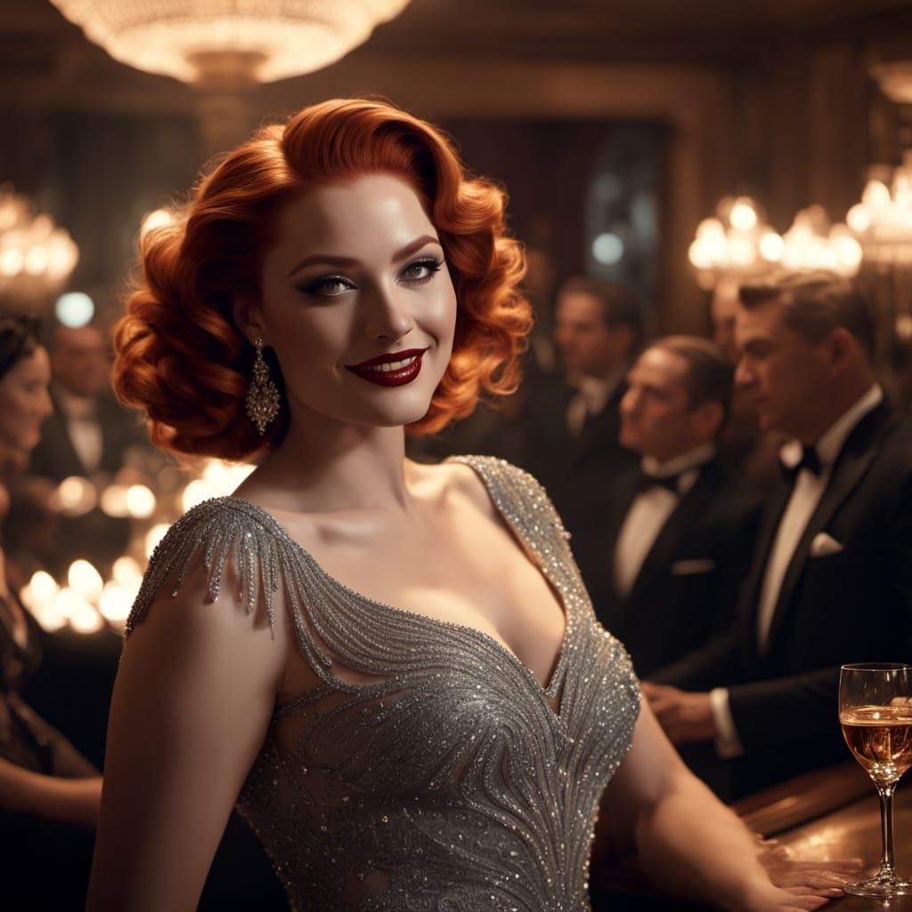 Sultry Redhead Shines in Old Hollywood Glamour