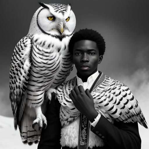 Boy and Snowy Owl: Vintage Photorealism