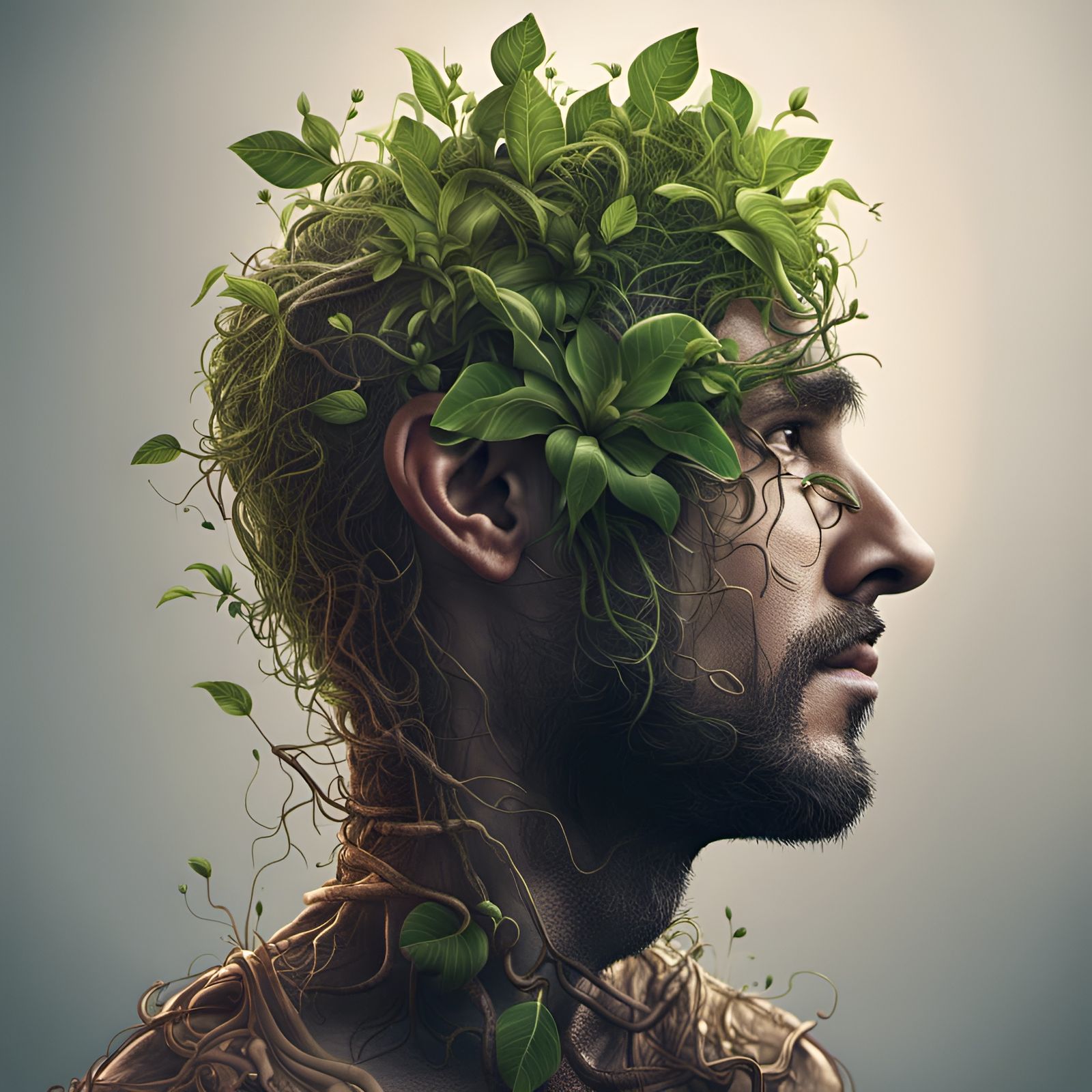 Plant Growing From Man's Head: Fantasy Concept Art