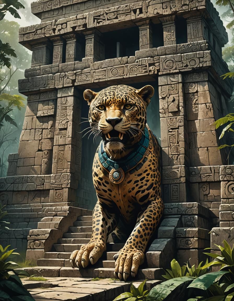 Sinister Jaguar at Mayan Temple