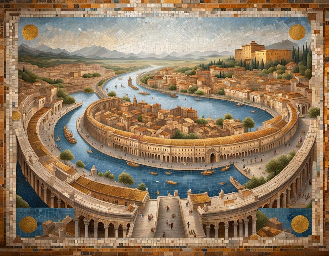 Detailed Mosaic Map of Ancient Rome in Photorealistic Style