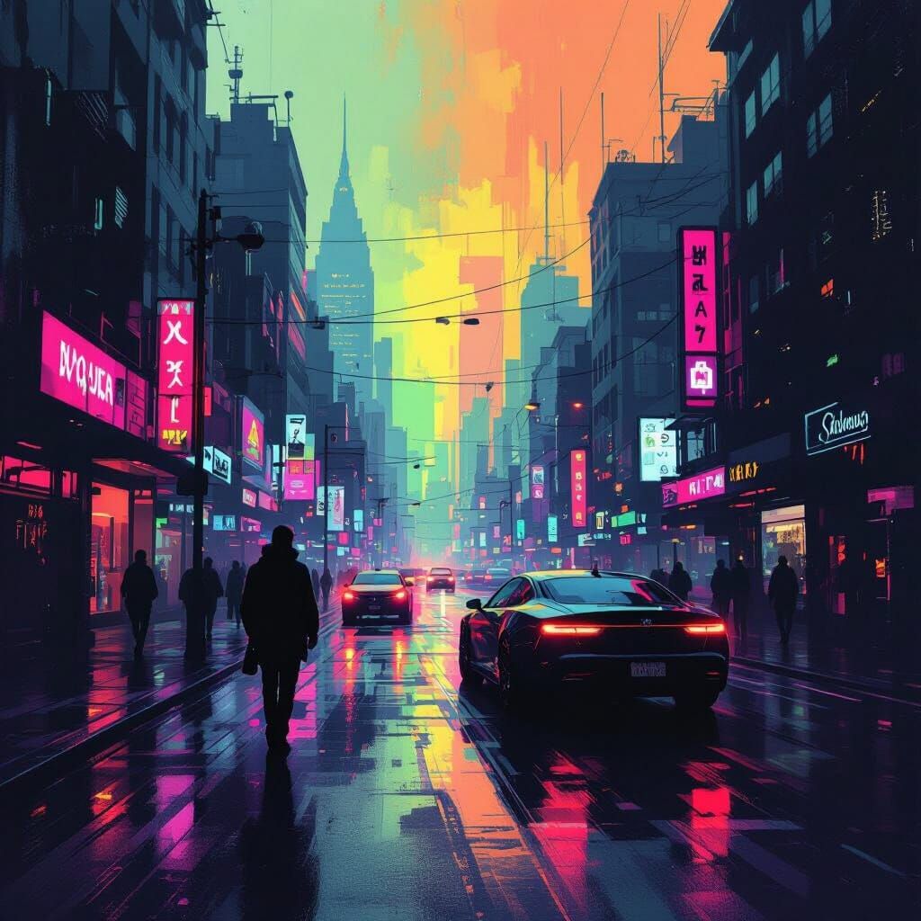 Gloomy Neon Scene in Futuristic Digital Art Style