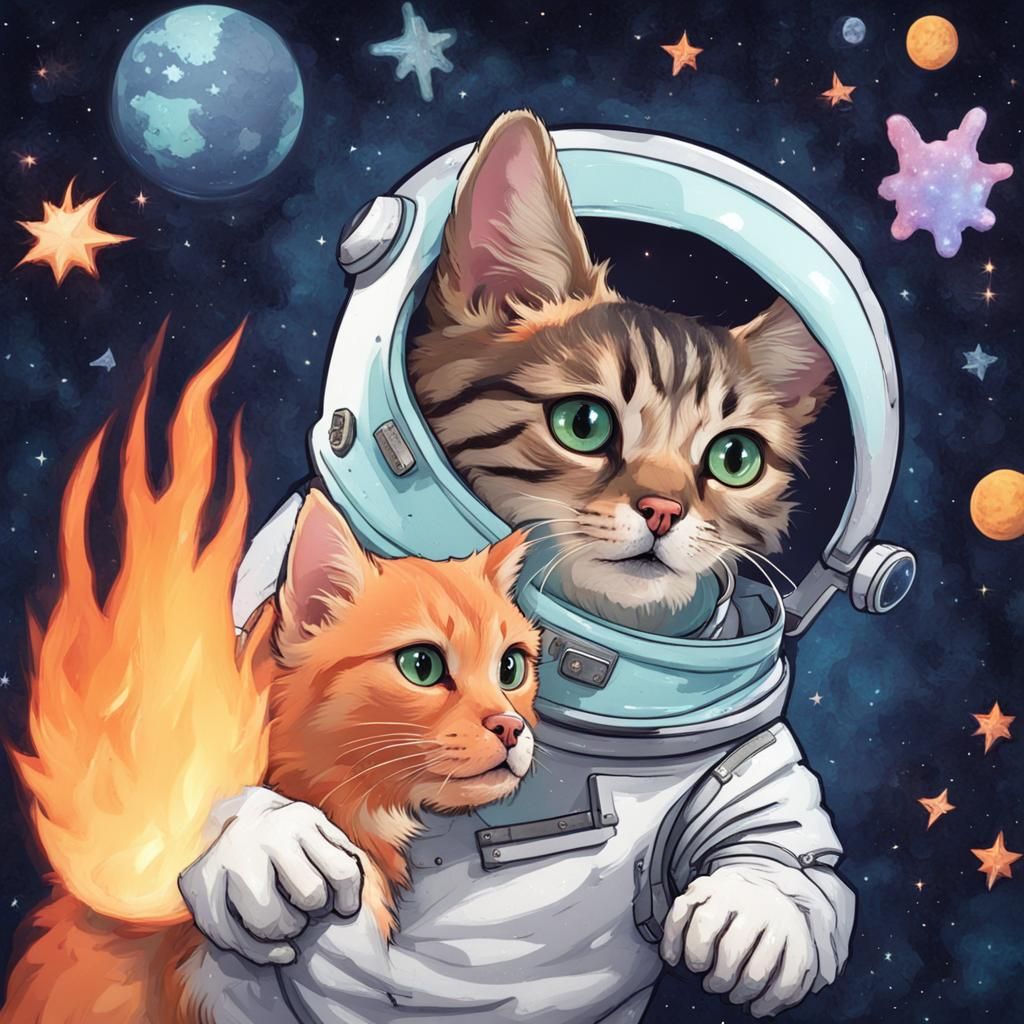 Fiery Icy Dog in Space with Cat