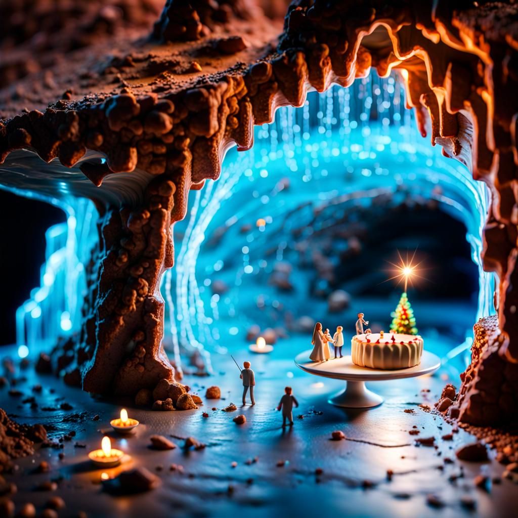 Appetizing Cake with Luminous Layers and Cave