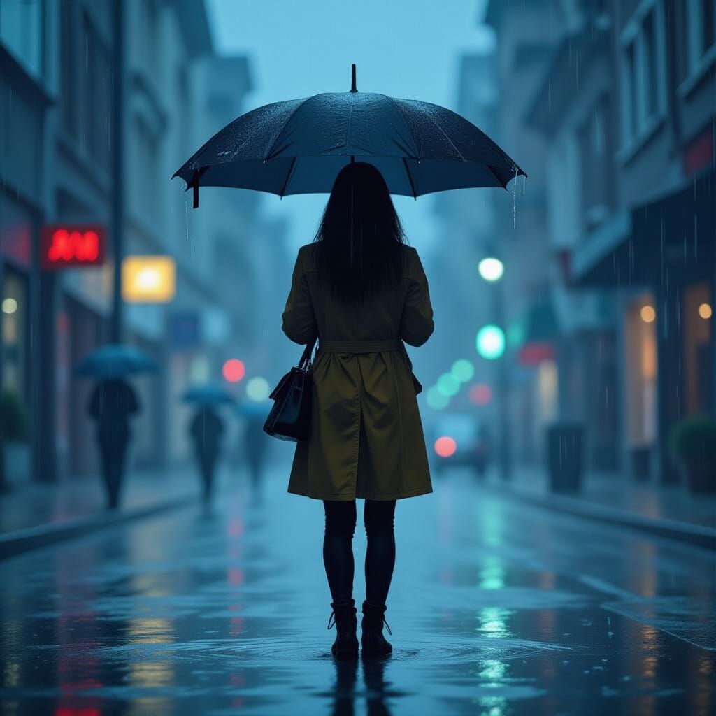 Person in Raincoat in Atmospheric Cyberpunk Scene