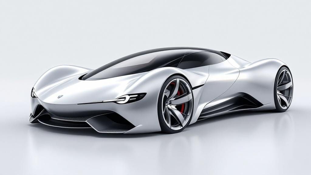 Futuristic Concept Car in Pearl Silver Paint