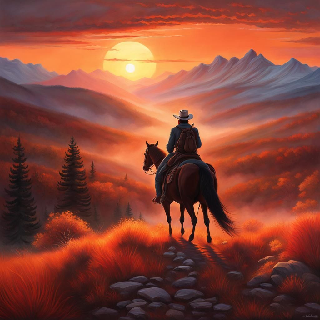 Cowboy Sunset: A Pastel Painting of the Rockies