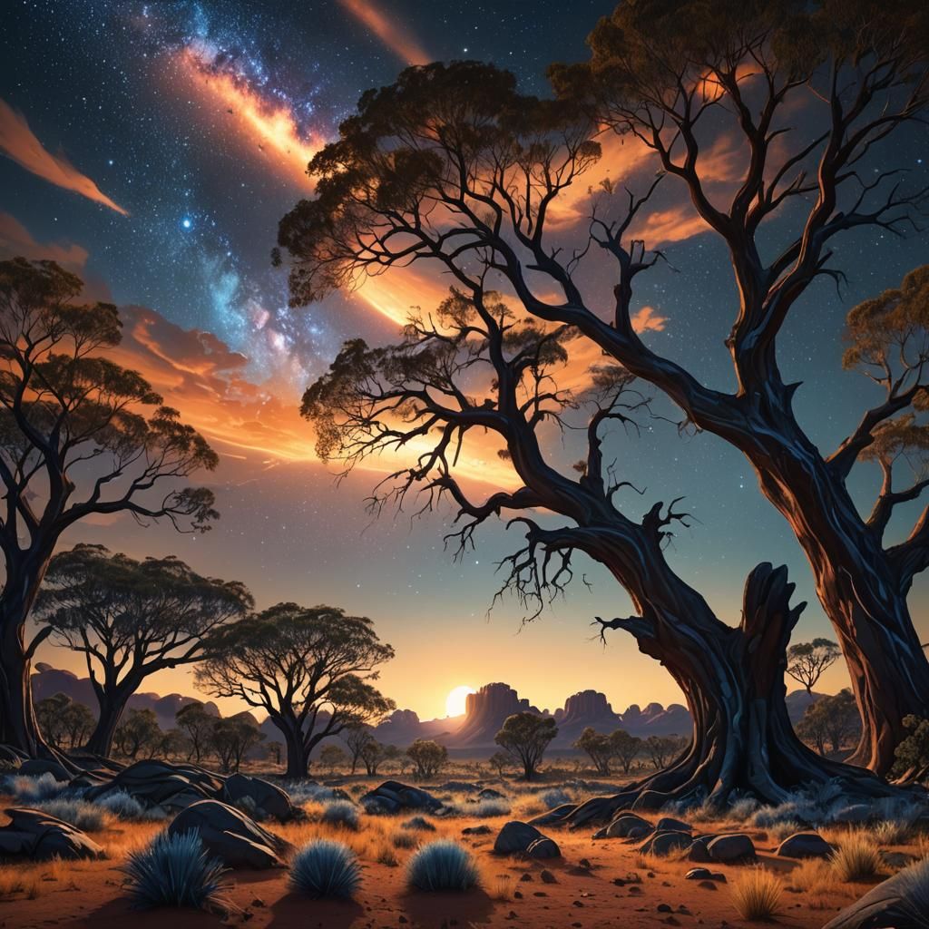 Ethereal Tree Dominates Australian Outback: Digital Art