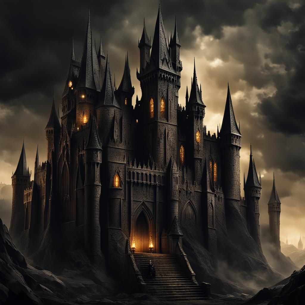 Charred Gothic Castle Sculpture in Dark Fantasy Style