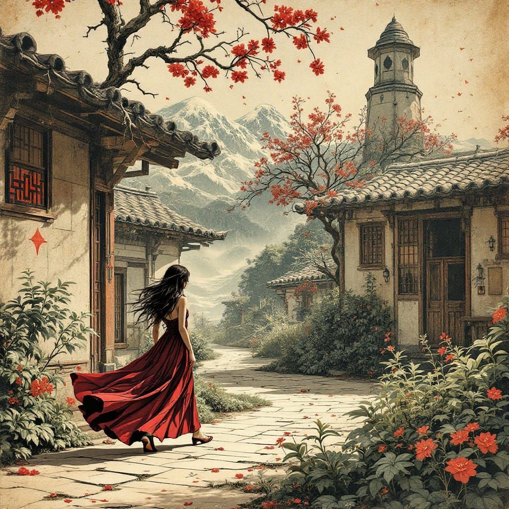 Hokusai and Vallejo Fusion in Botanical Illustration