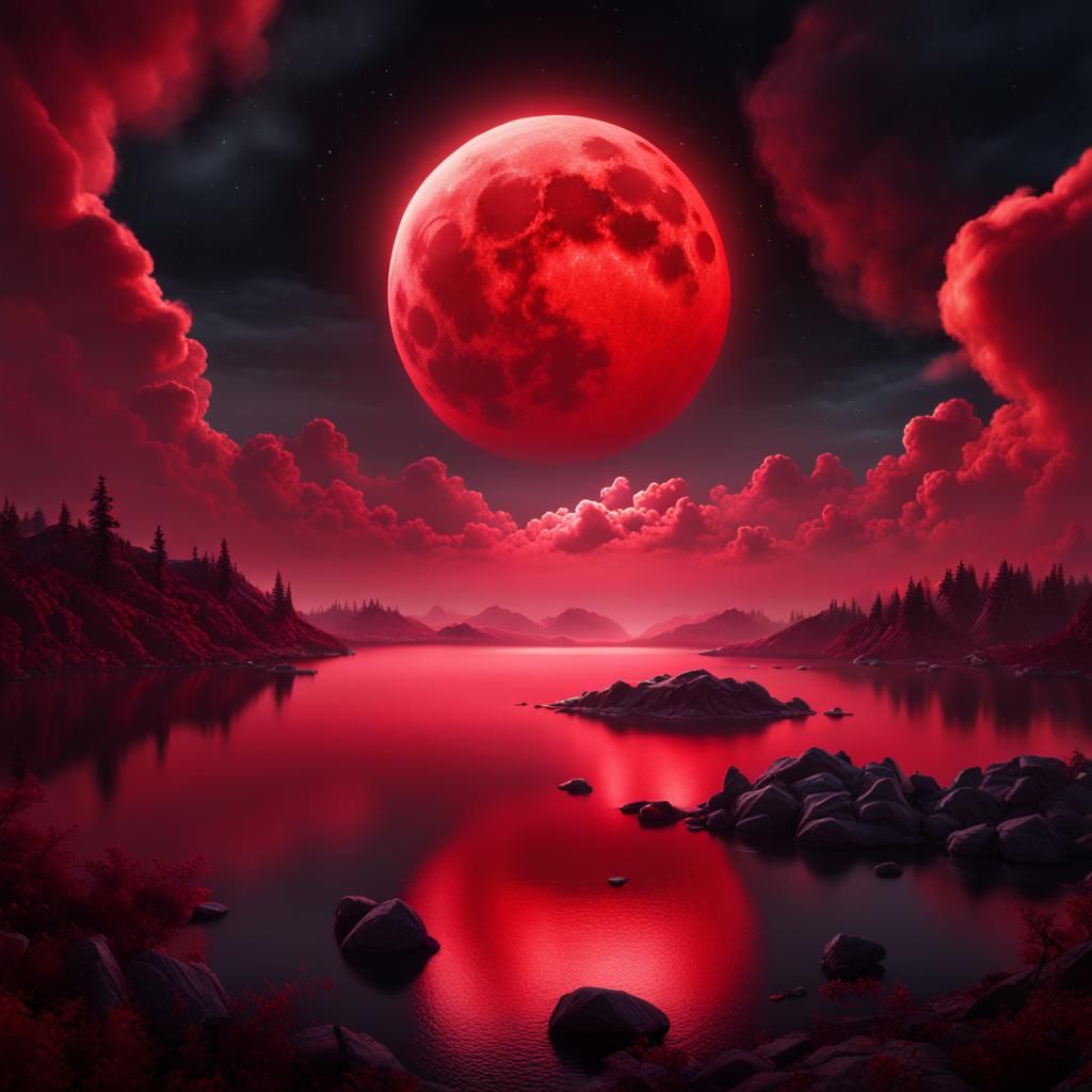 Red Moon Rising: Surreal CG Landscape Art