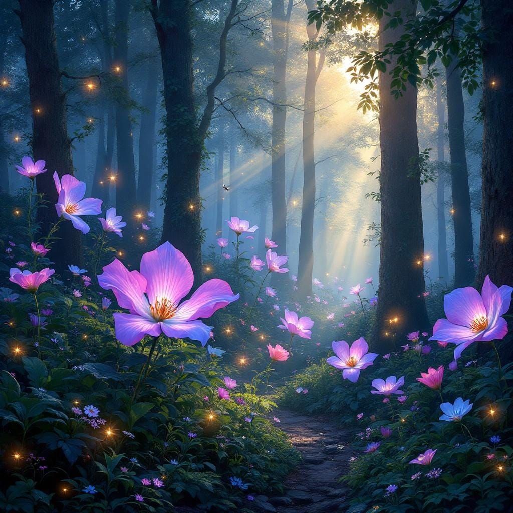 Enchanted Neon Forest at Twilight