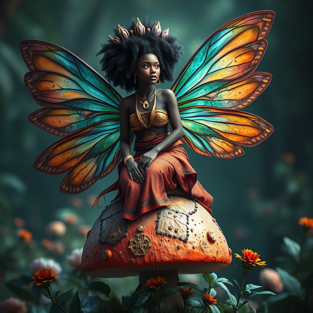 Mystical Black Fairy Embarks on Whimsical Forest Adventure