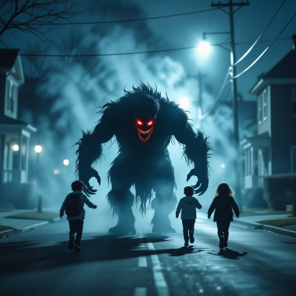 Terrifying Monster with Red Eyes Chases Children on Hallowee...