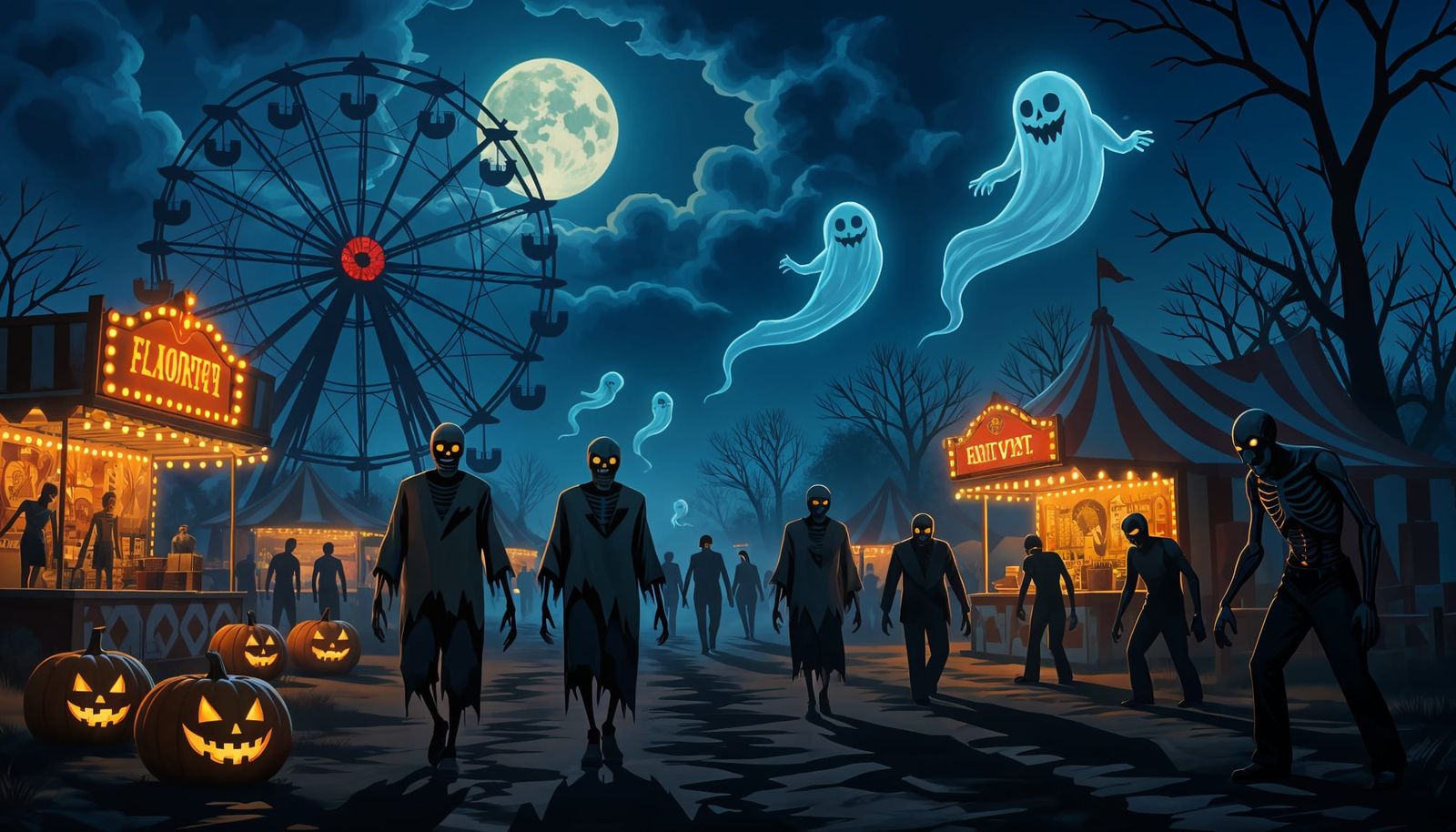 Nightmare Harvest Festival with Skeletons and Monsters