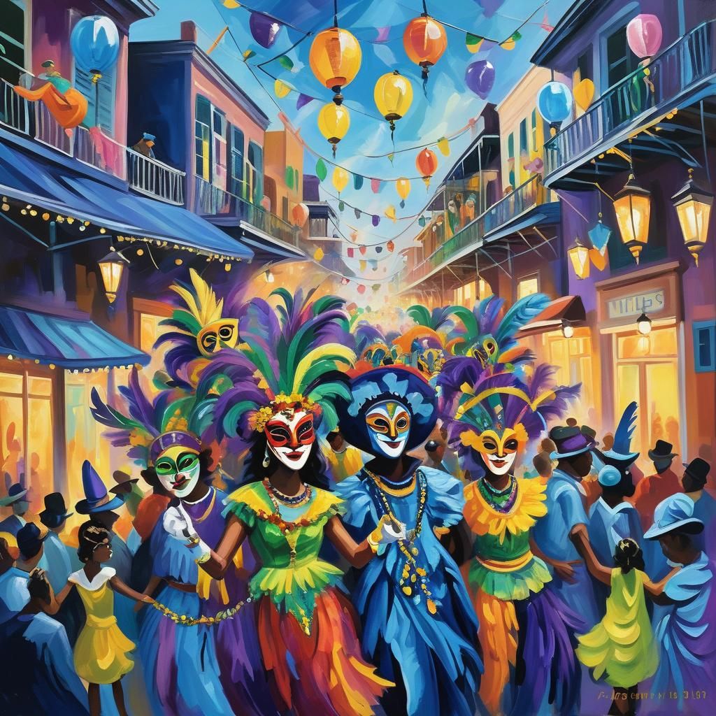 New Orleans Mardi Gras Parade in Expressionist Style