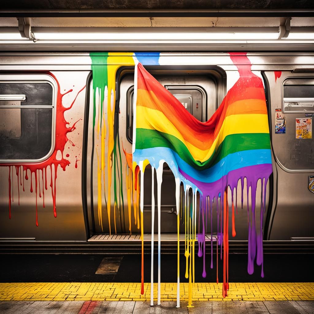 Pride Flag Graffiti Art on Subway Wall