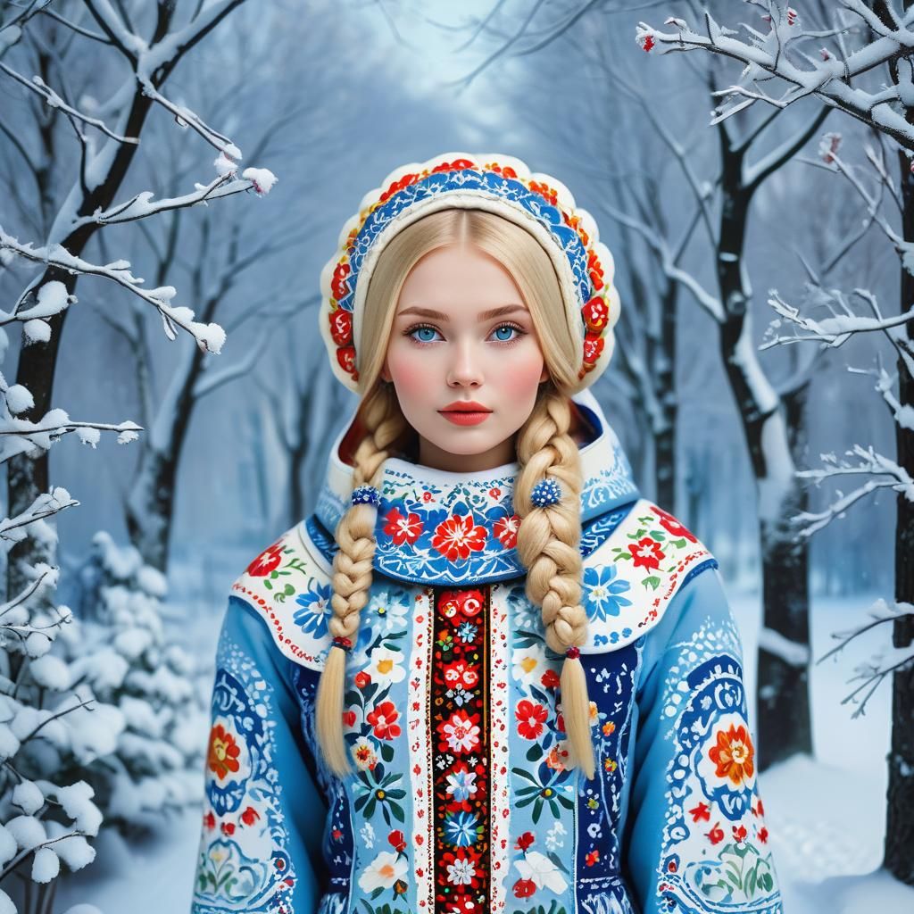 Slavic Model in Winter Wonderland Oil Painting