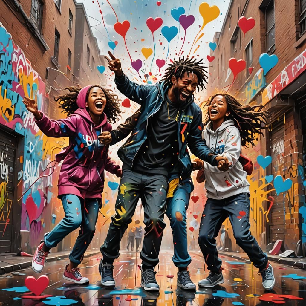 Joyful Unity: Graffiti Art with Hearts