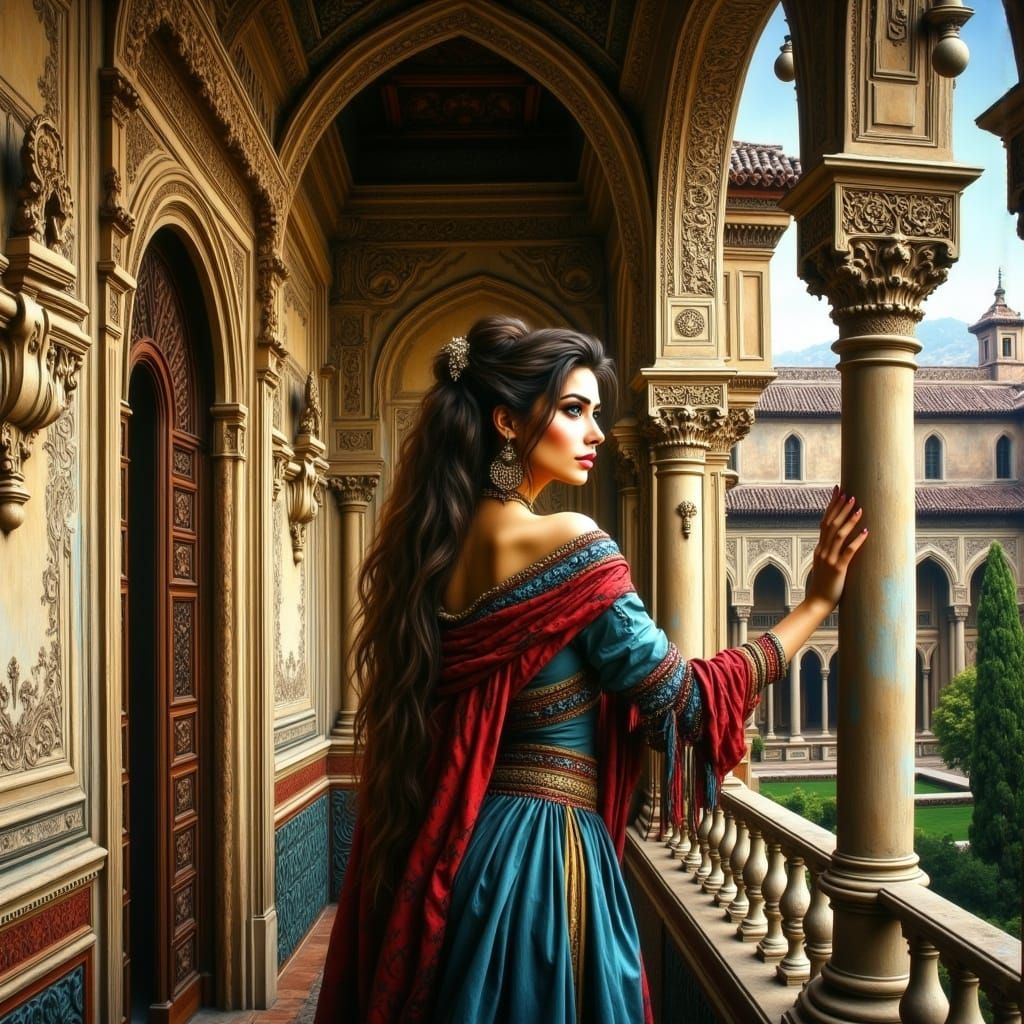 Alhambra Balcony View in Surreal Renaissance Style