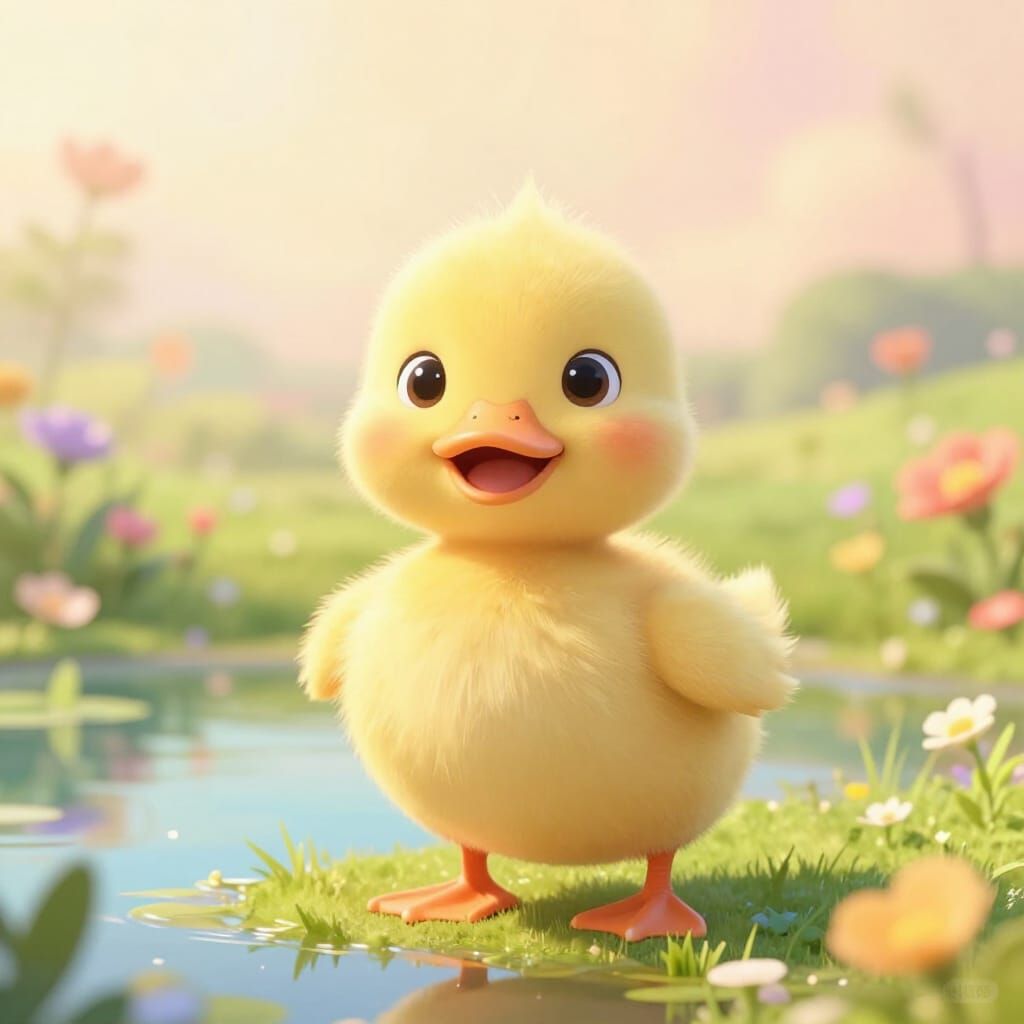 Happy Duckling in Fairytale Meadow