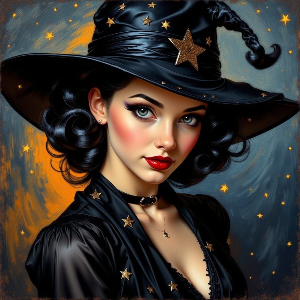 Enchanting Witch Portrait in Impressionistic Style