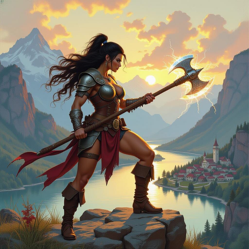 Barbarian Victory Over Serene Valley: Fantasy Art