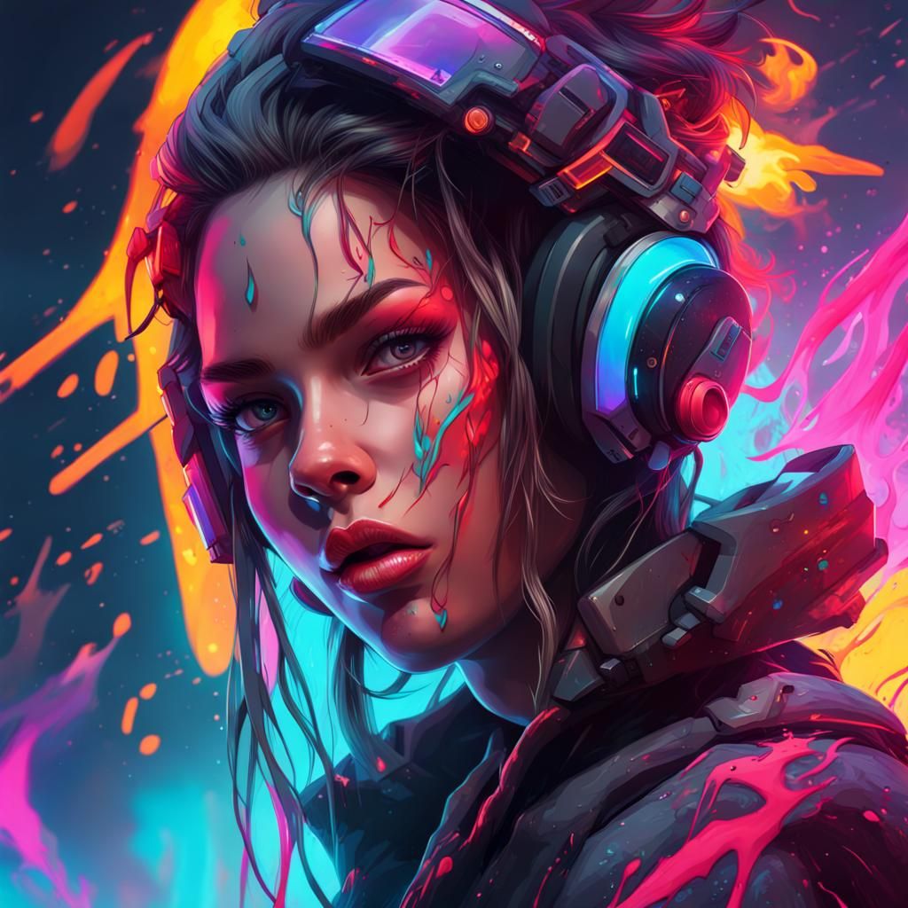 Futuristic Neon Gamer Girl in Graffiti Art Style