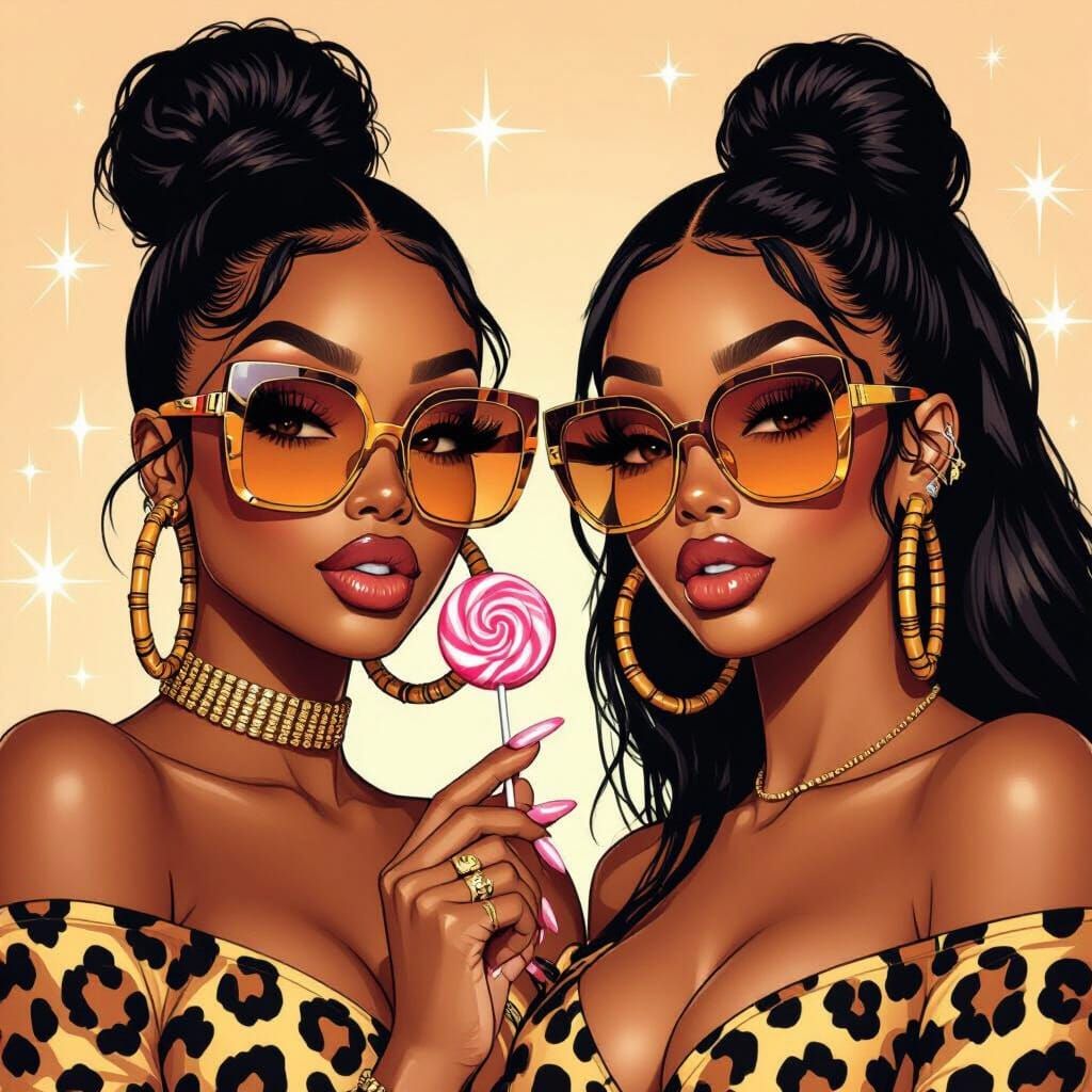 Glamorous Black Women in Stylized Digital Illustration