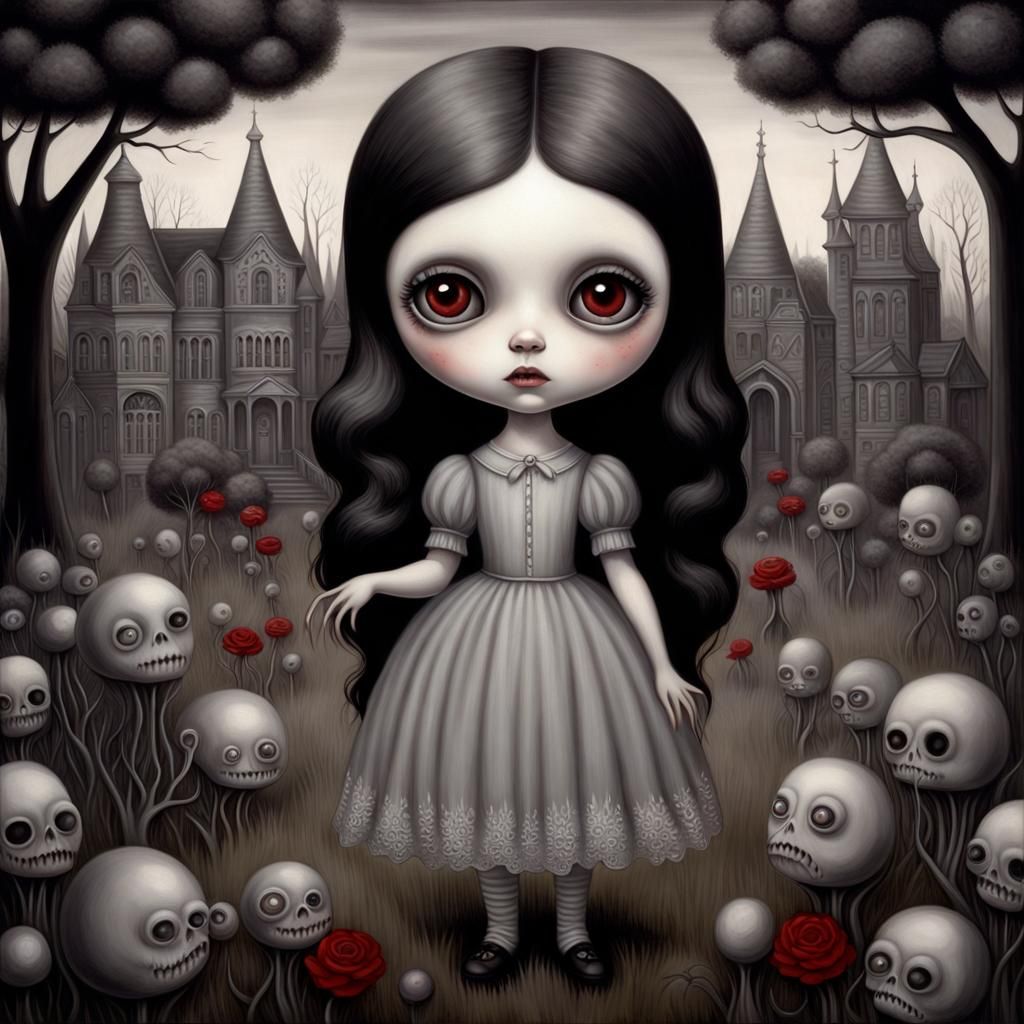 Gothic Zombie Night in Monochrome Oil Painting