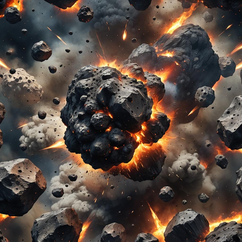 Burning Asteroid in Space: 3D Digital Photography