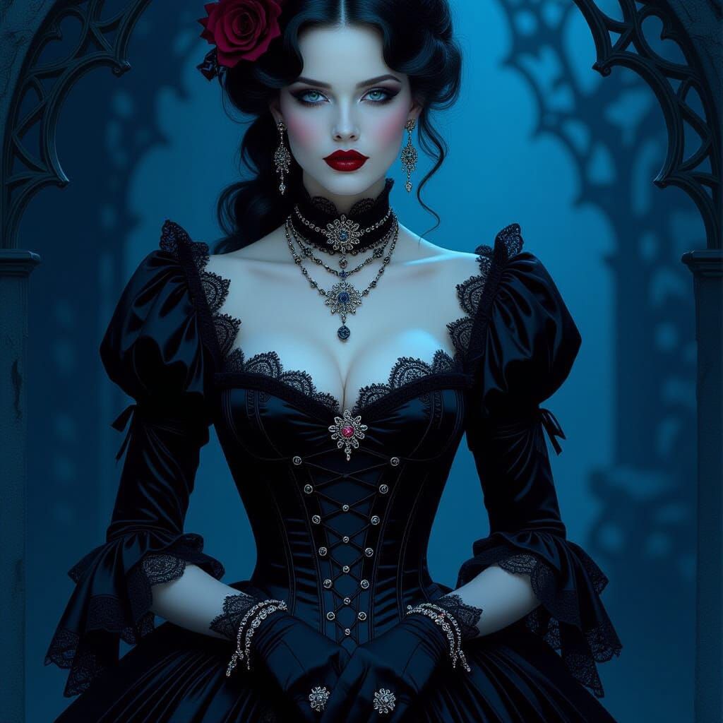 Elegant Victorian Gothic Figure in Moonlight