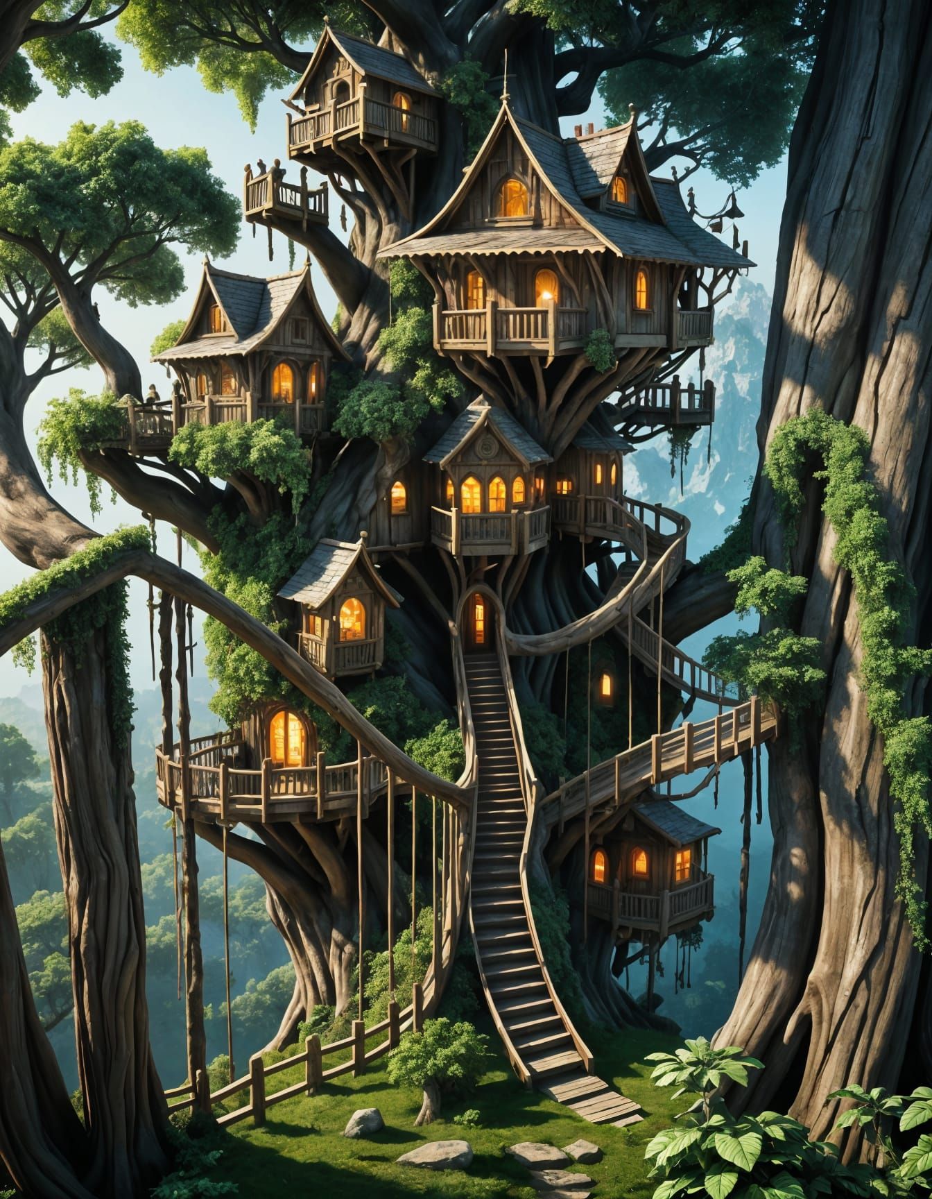 Magnificent Fantasy Treehouse in Ethereal Cinematic Style