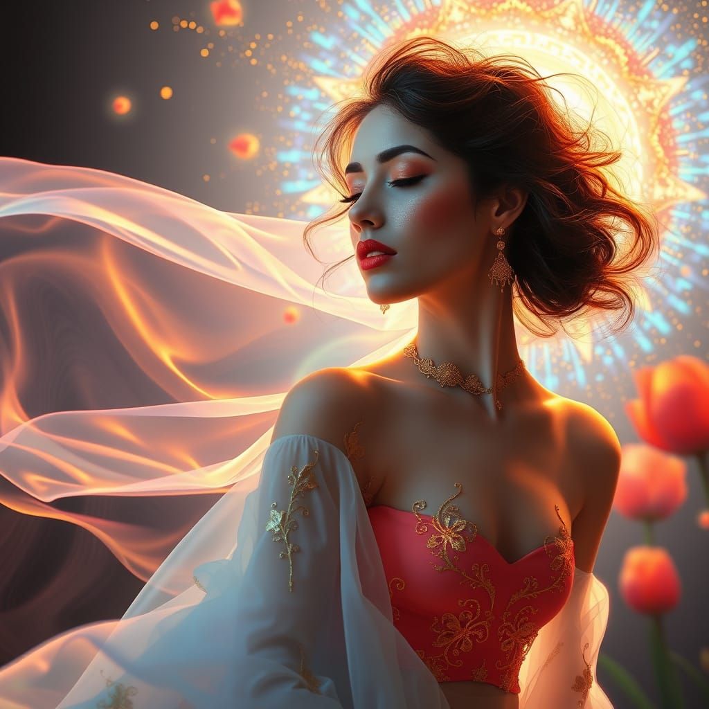 Ethereal Goddess Radiates Inner Strength in Vibrant, Iridesc...