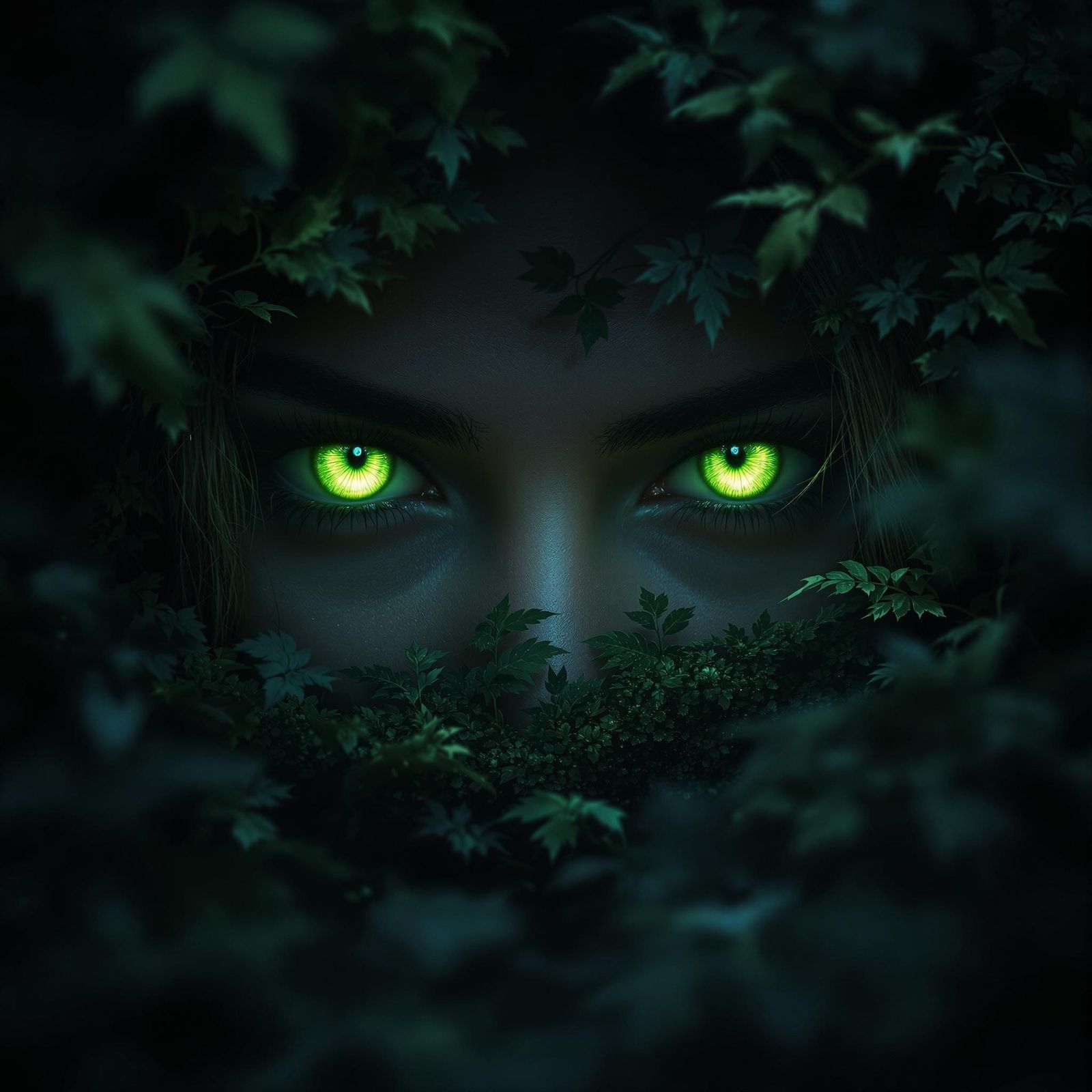 Enchanted Forest Eyes Glow Softly Under Moonlight