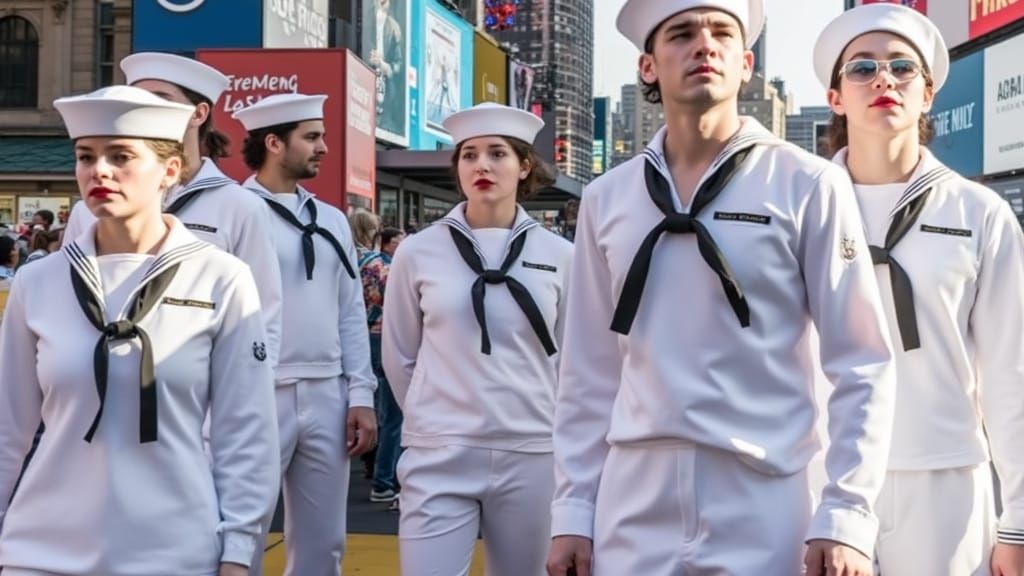 Sailors Enjoying Shore Leave in Neon Times Square