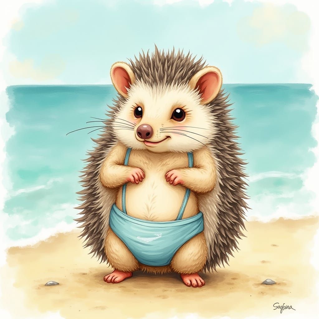 Hedgehog's Beach Day in Storybook Style