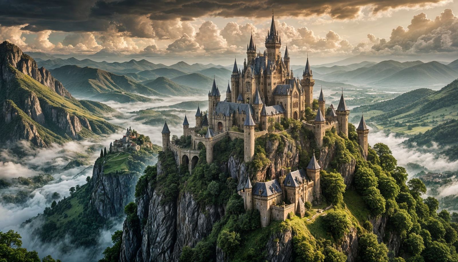 Ethereal Elven Castle Amidst Majestic Mountains