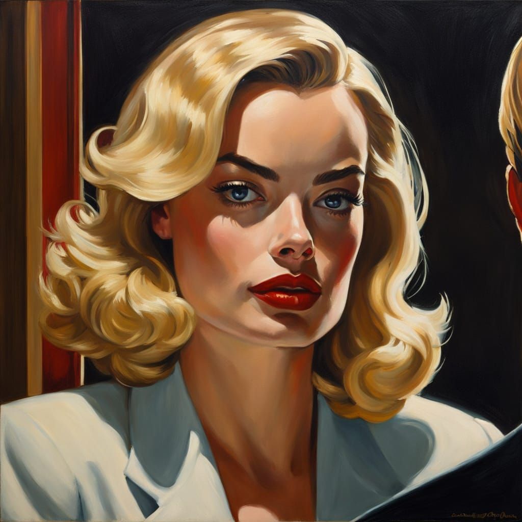 Film Noir Femme Fatale Portrait in Retro Office Style