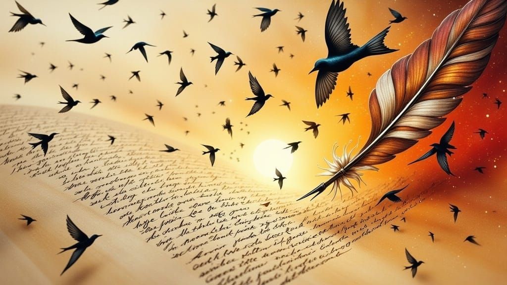 Majestic Quill Pen Unleashes Ethereal Flock of Birds in Vibr...