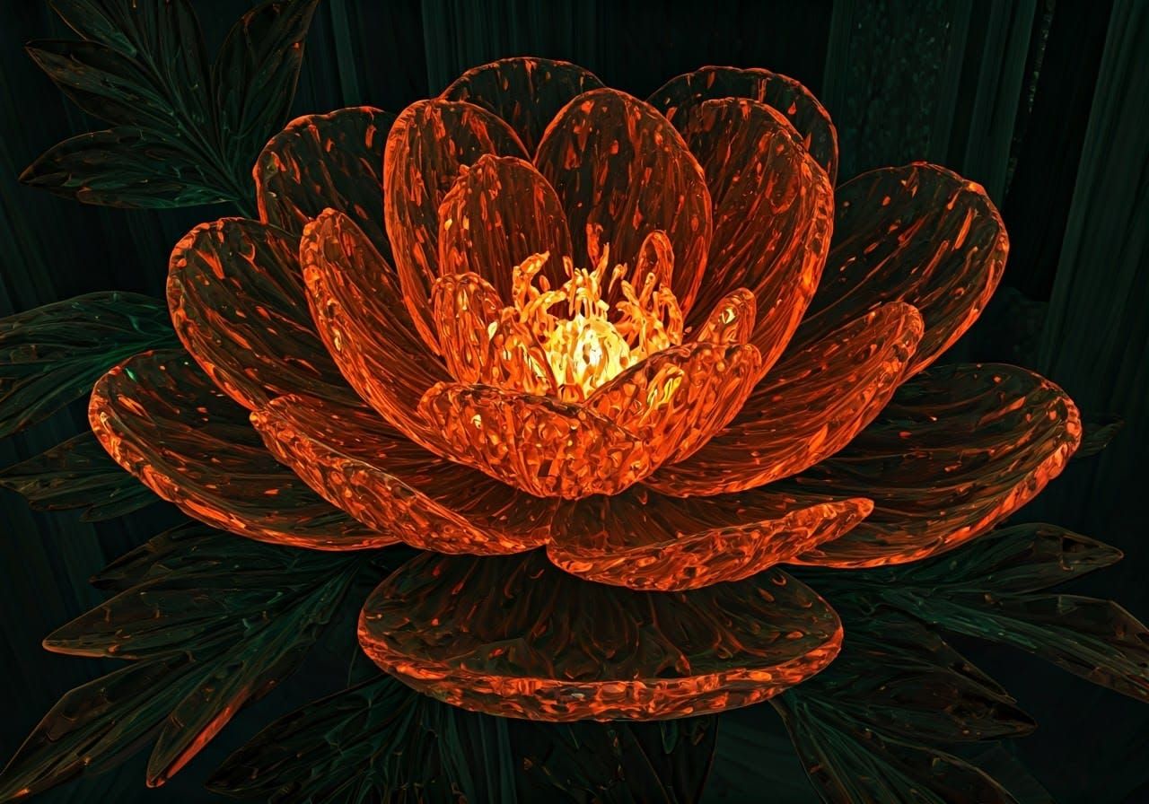 Bioluminescent Crystal Peony in Glassy Forest
