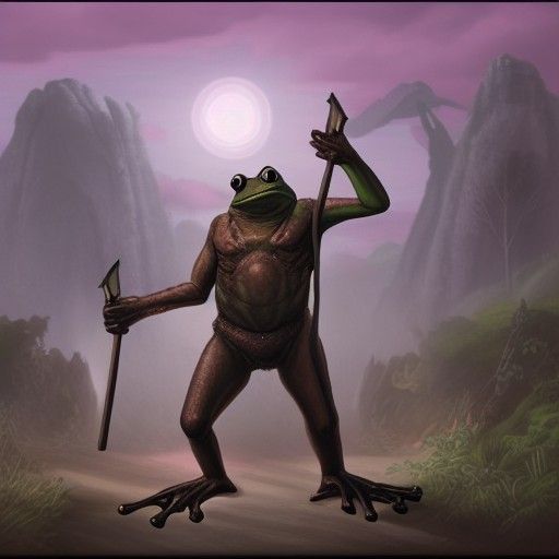 Four-Armed Frog Wielding Weapons at Night