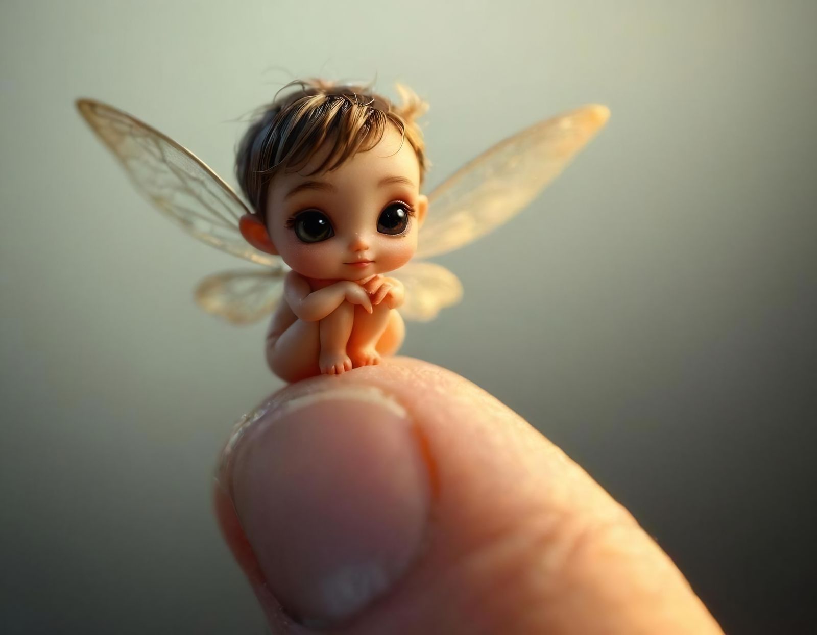Pixie fairy on a fingertip