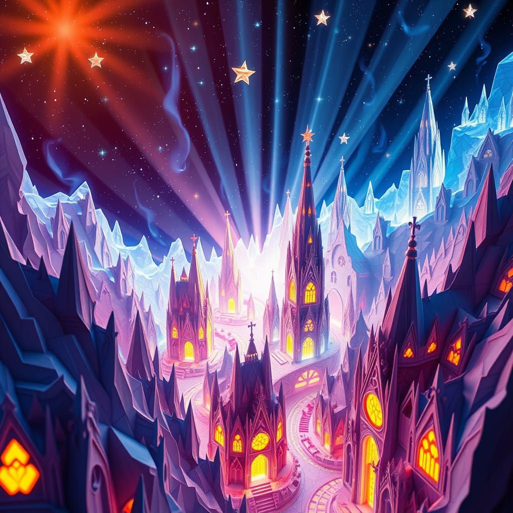 Crystal City Illuminated by Liquid Starlight: Origami Style